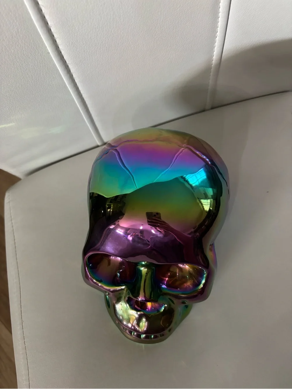 Iridescent Rainbow Oil Slick Skull Decorative Sculpture - Halloween